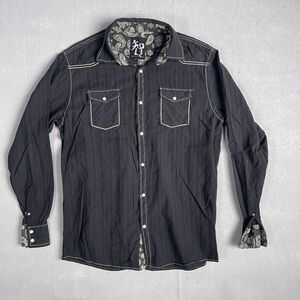 Age of Wisdom Casual Men Large Black Button Front Shirt Flip Cuff Crosses Spread